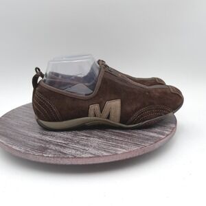 Merrell Sneakers Womens Size 7.5 Barrado Leather Chestnut Suede Zip Logo Brown